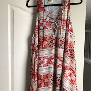 Show Me Your Mumu Daryn Lace Up Dress blue and red